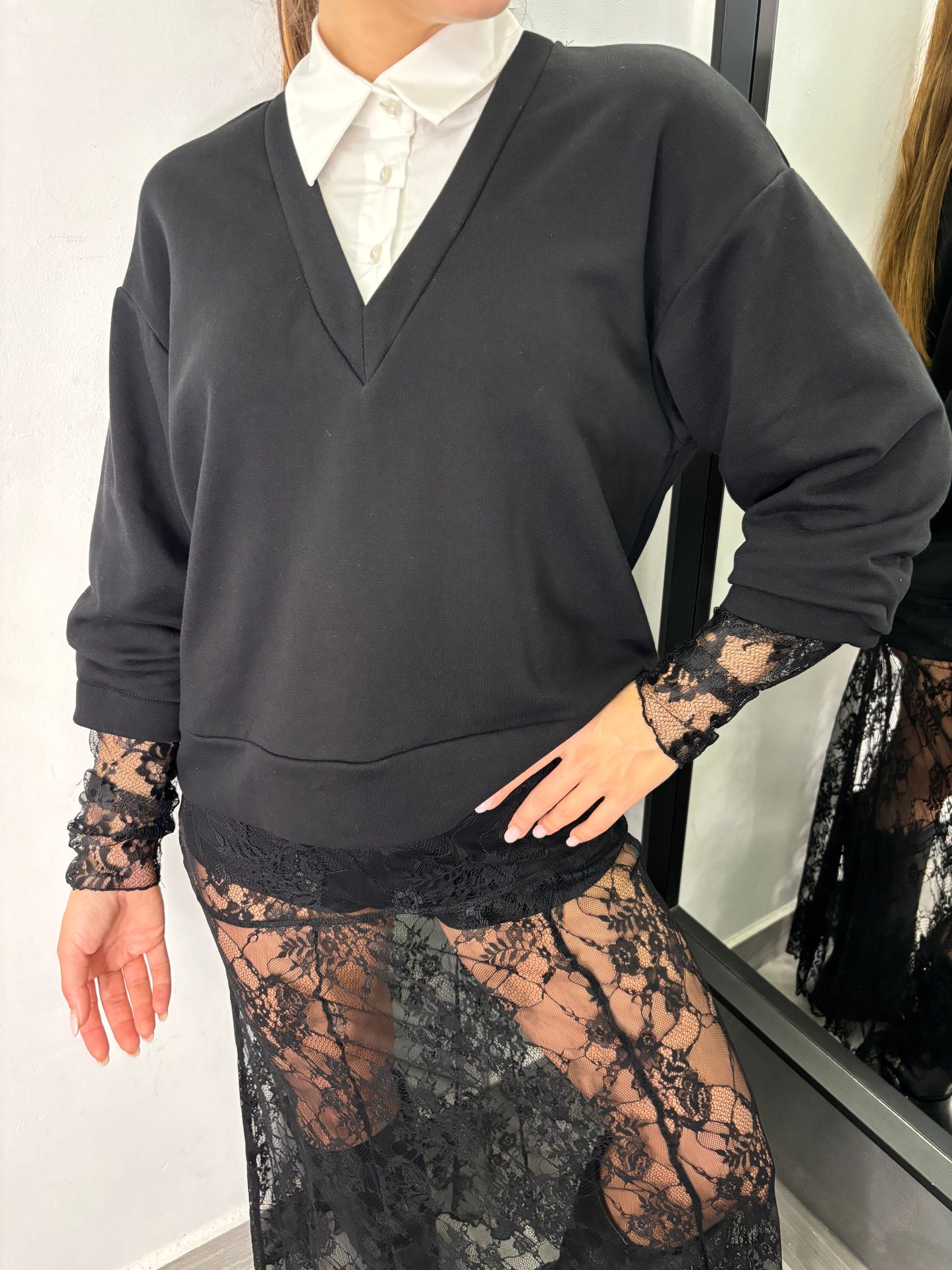 Felpa Camicia-Pizzo Vicolo Nera