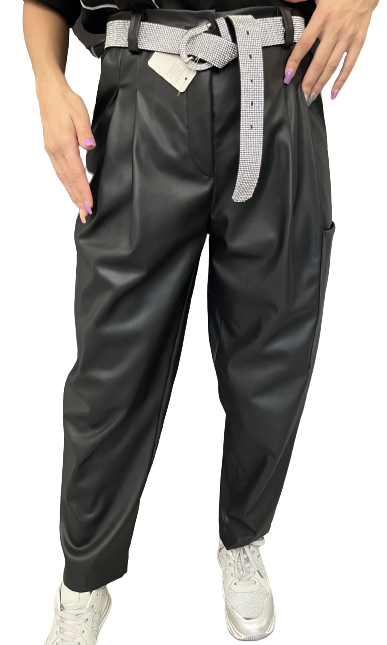 HAVEONE - PANTALONE IN ECOPELLE A OVETTO