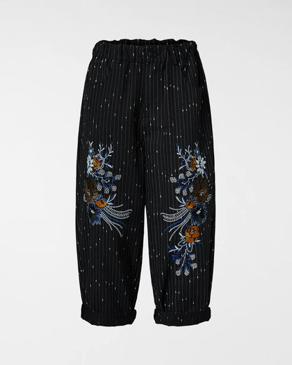Jeans Gessato Nero con Ricami
