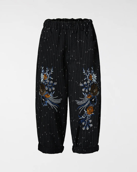 Jeans Gessato Nero con Ricami